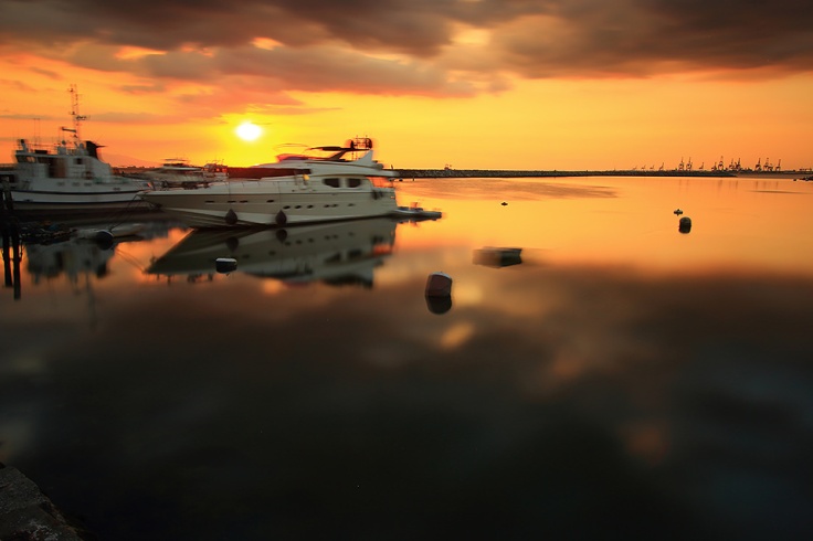 moored yachts and sunset, Manila Bay