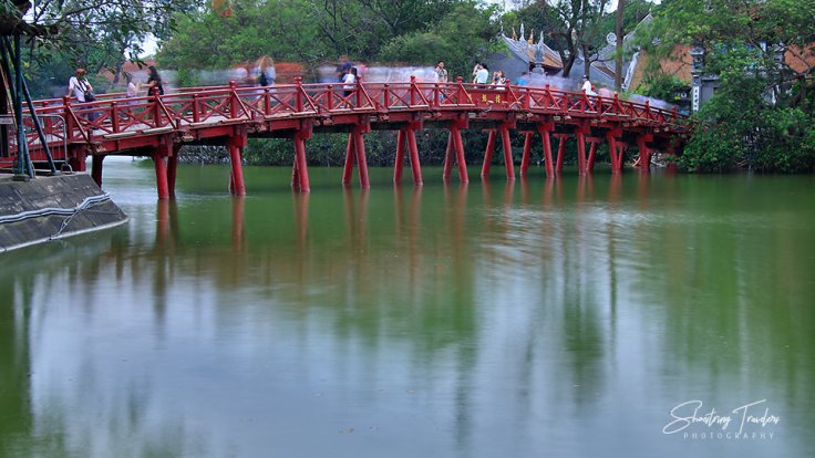 red bridge leading to Ngoc Son Temple at Hoan Kiem Lake