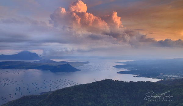 sunset over Taal Lake and Volcano